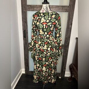 Floral and Mushroom Print Maxi Dress